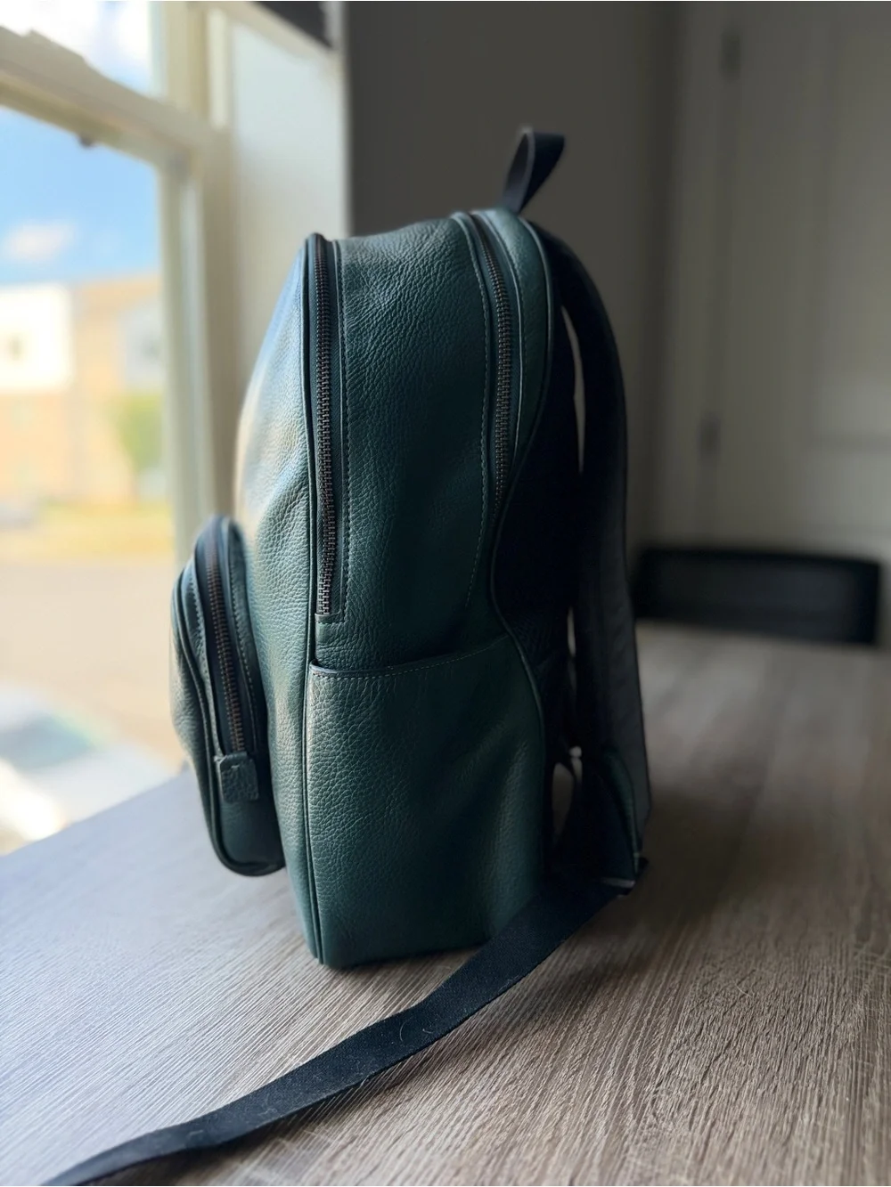 Coach New York Pebbled Leather Backpack in green